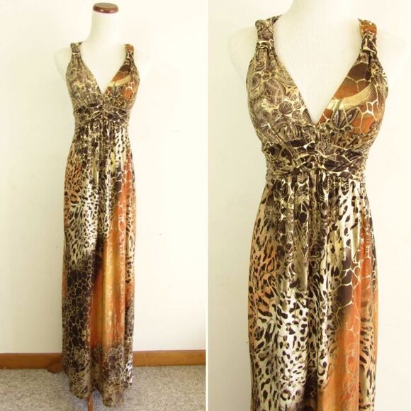 Hawaiian Clothing Dresses & Skirts - Small Hawaiian Clothing Brown Black Animal Print Full Length Sleeveless Dress